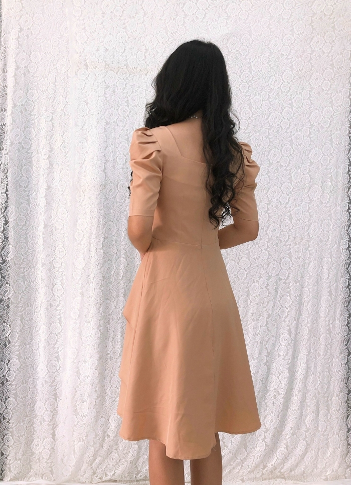 Đầm xòe S&M cổ vuông tay phồng tùng xếp 3 tầng trẻ trung, xinh đẹp, tôn dáng GR177 - Hình thật do shop tự chụp