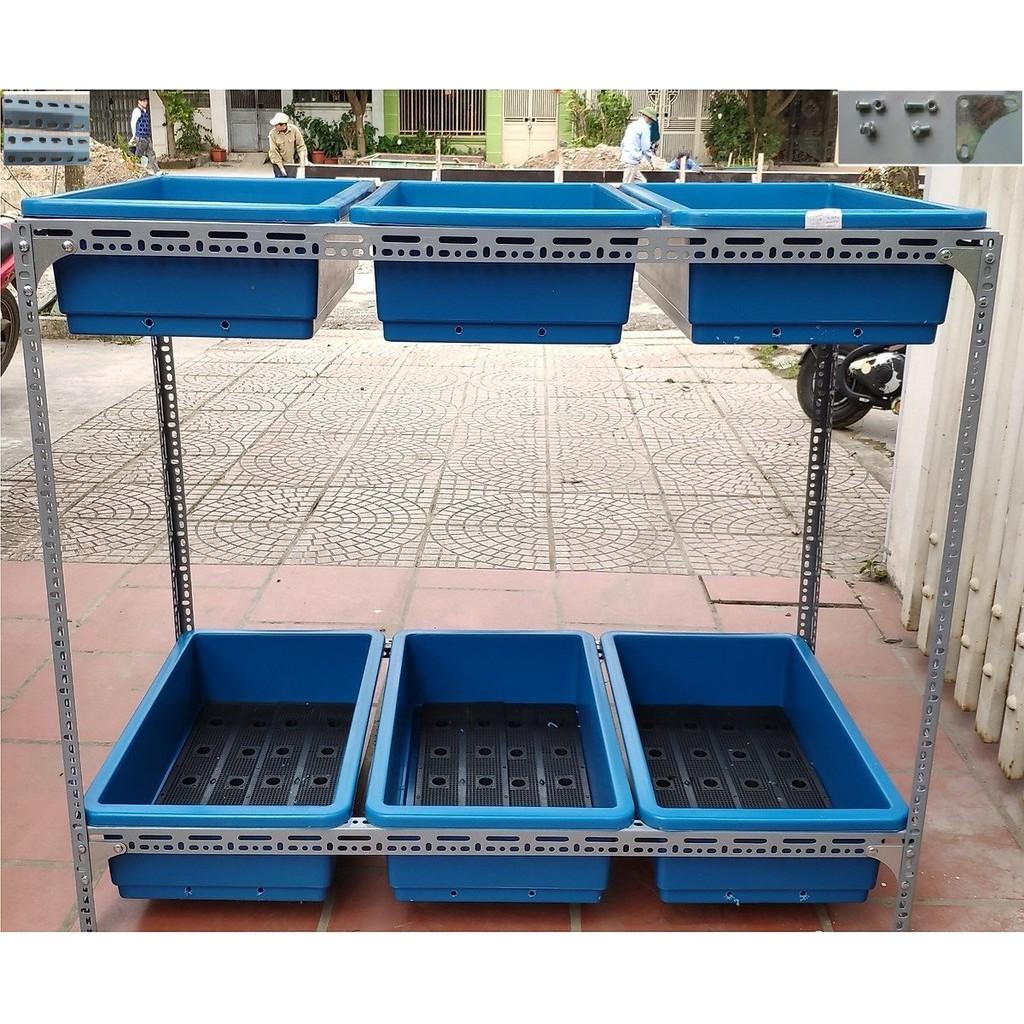 Kệ sắt trồng rau thông minh 2 tầng, 6 khay trồng rau kích cỡ 67x43x15 cm