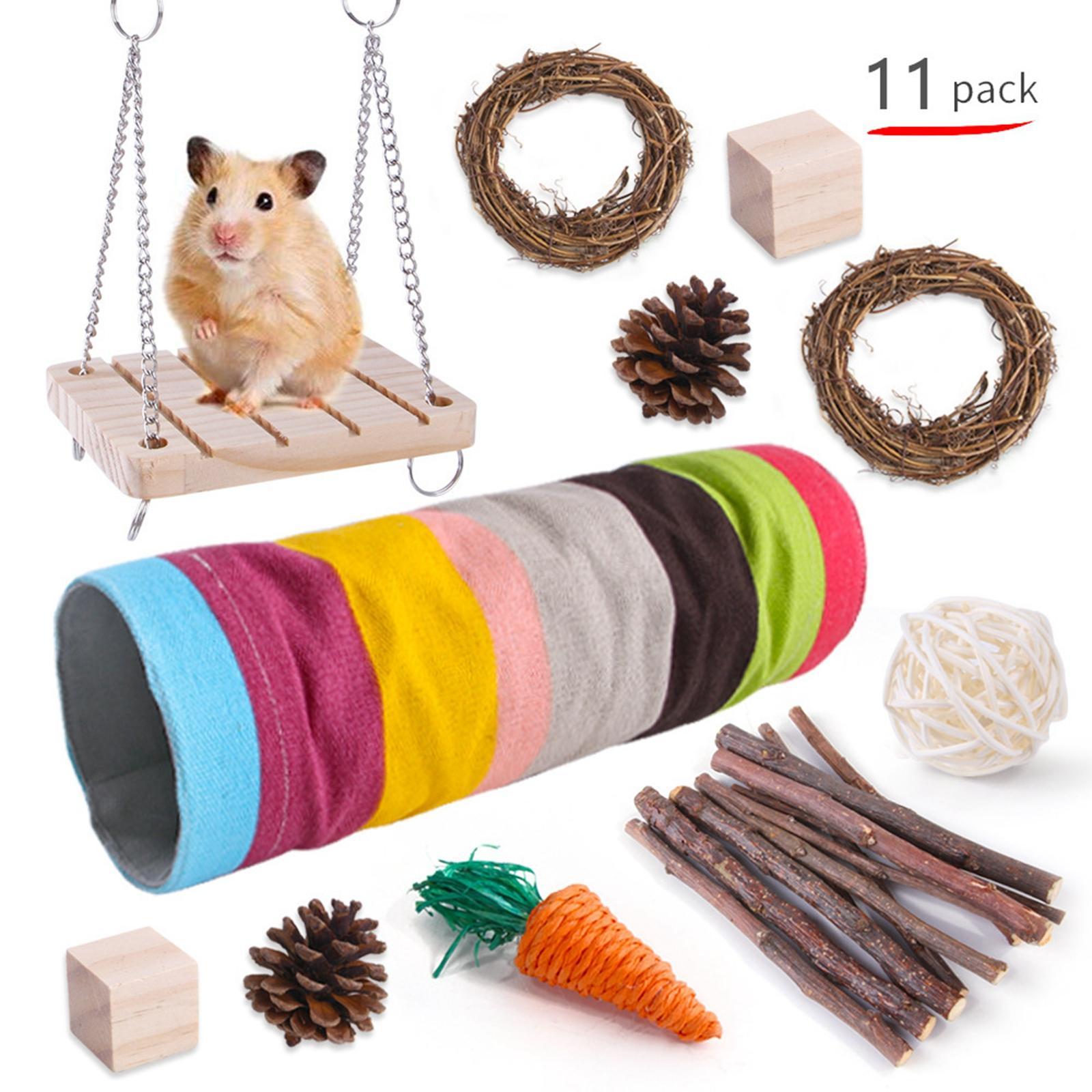 Hamster Chew Toys for Teeth, Natural Wood Swing Exercise Woven Ball Molar Toys for Rabbit Bunny Chinchilla Guinea Pig Gerbils Groundhog Squirrels