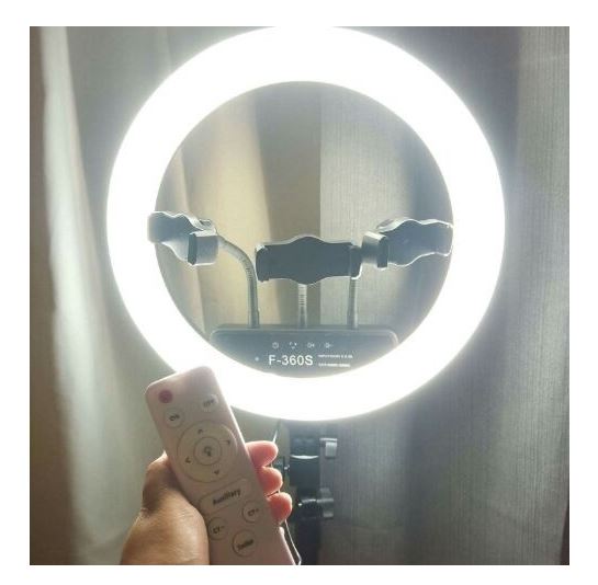 Đèn Live 36CM 3 kẹp KT full bộ kèm chân đèn livestream nhiều máy make up spa trang điểm