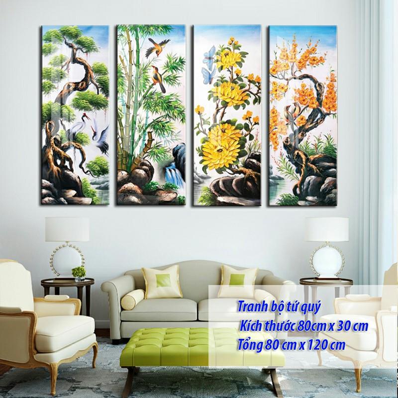 Tranh treo tường Tứ quý 3D/gỗ MDF Hàn Quốc chống ẩm mốc, mối mọt