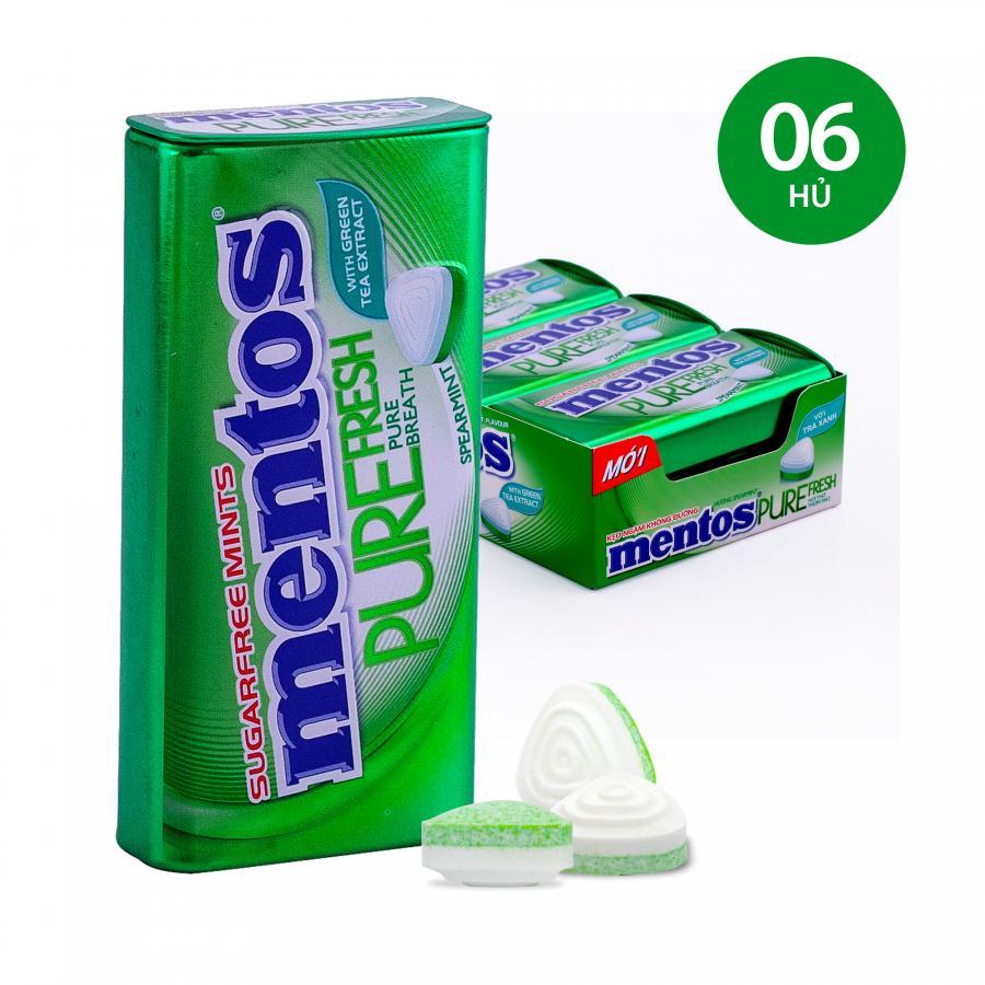 Kẹo Ngậm Không Đường Mentos Pure Fresh Hương Bạc Hà Hộp (6 Hủ)