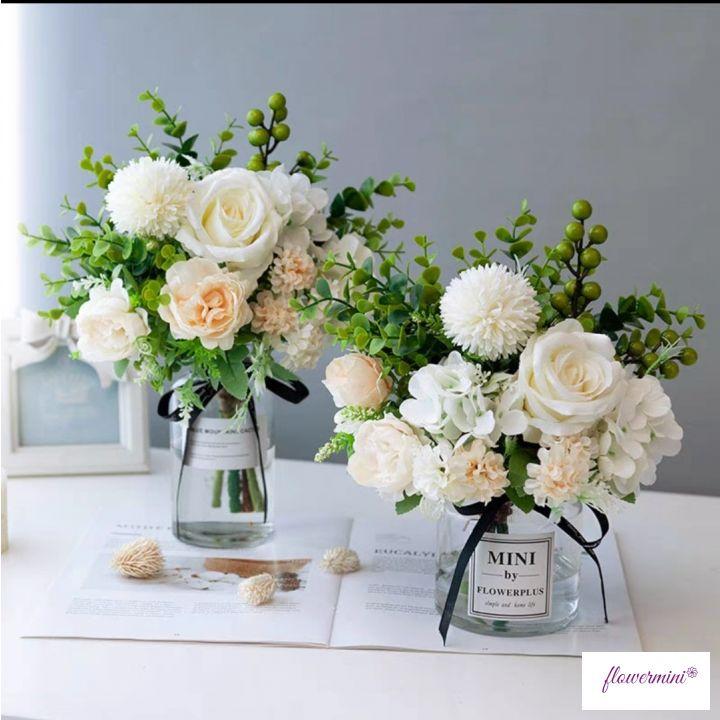 Hoa giả, bình hoa mẫu đơn mix hoa hồng tuyệt đẹp decor trang trí nhà cửa phong cách Bắc Âu BH-01