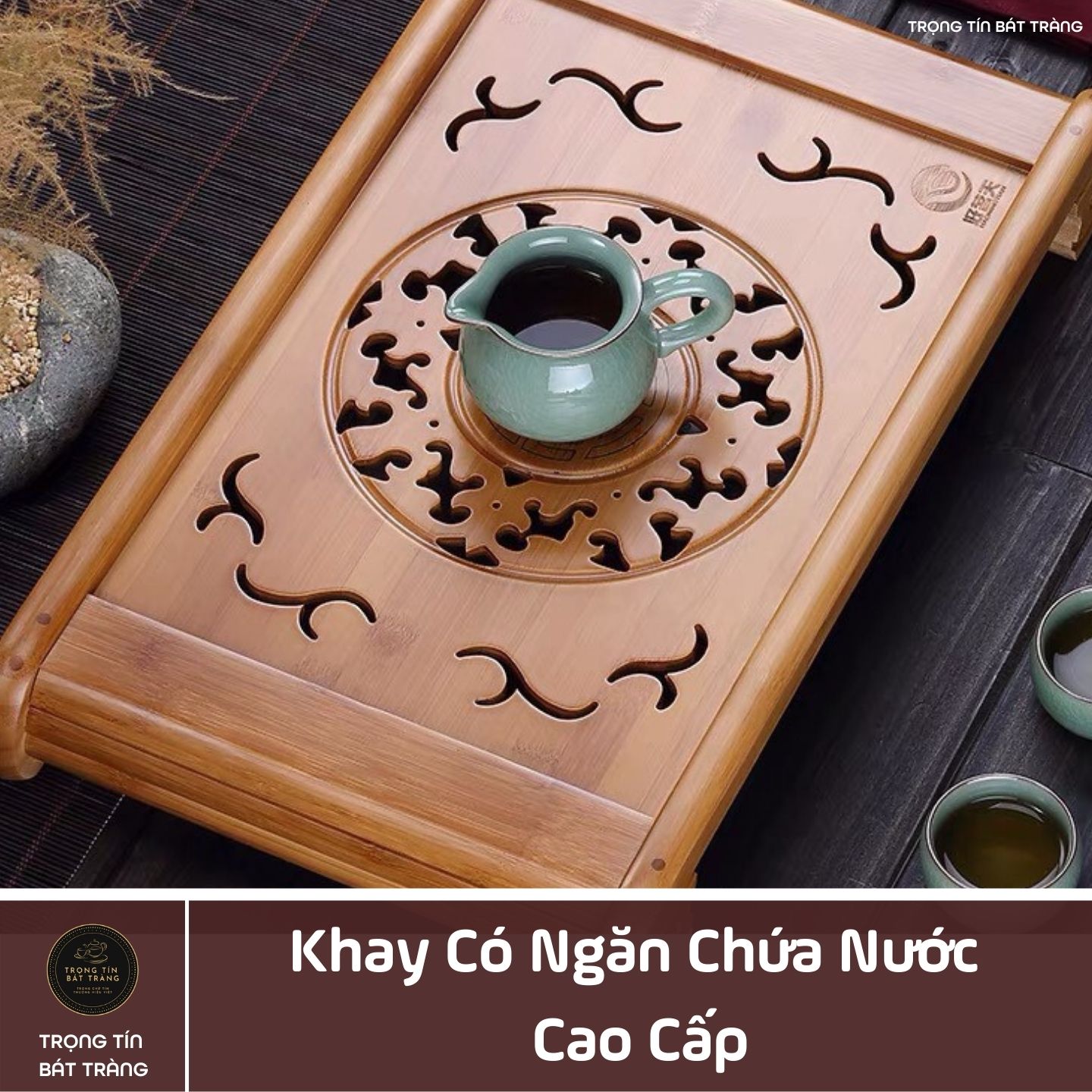 KT 04 Khay Trà Tre Cao Cấp Khổng Minh Chữ Nhật Kích Thước 50*29*7