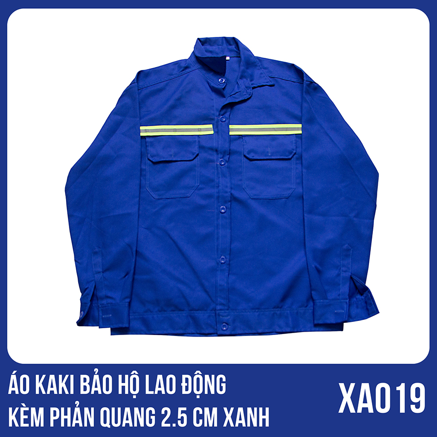 Áo kaki bảo hộ lao động kèm phản quang 2.5 CM màu xanh - XA0019