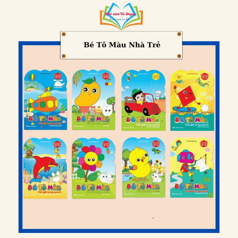 Sách Tô Màu - Bé tô màu nhà trẻ song ngữ việt anh - Bộ 8 quyển