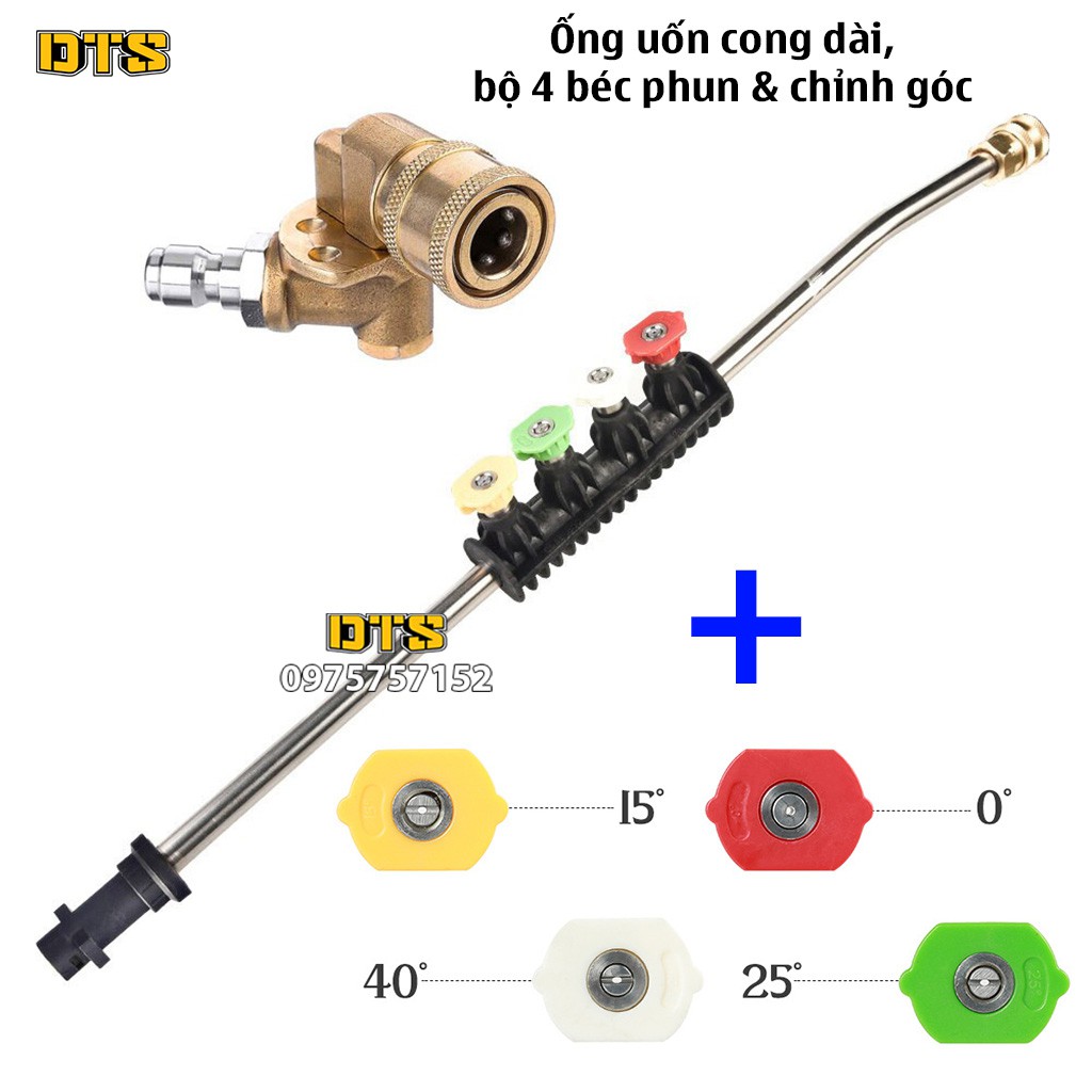 Ống nối uốn cong 30 độ nối nhanh  cho máy rửa xe cao áp Karcher K2 - K7, xịt gầm xe, nóc xe ô tô chuyên nghiệp + 4 béc phun