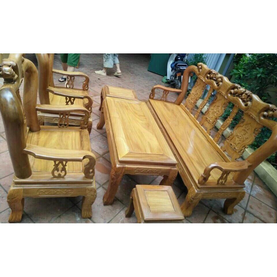 Bộ bàn ghế đục đào gỗ nghiến
