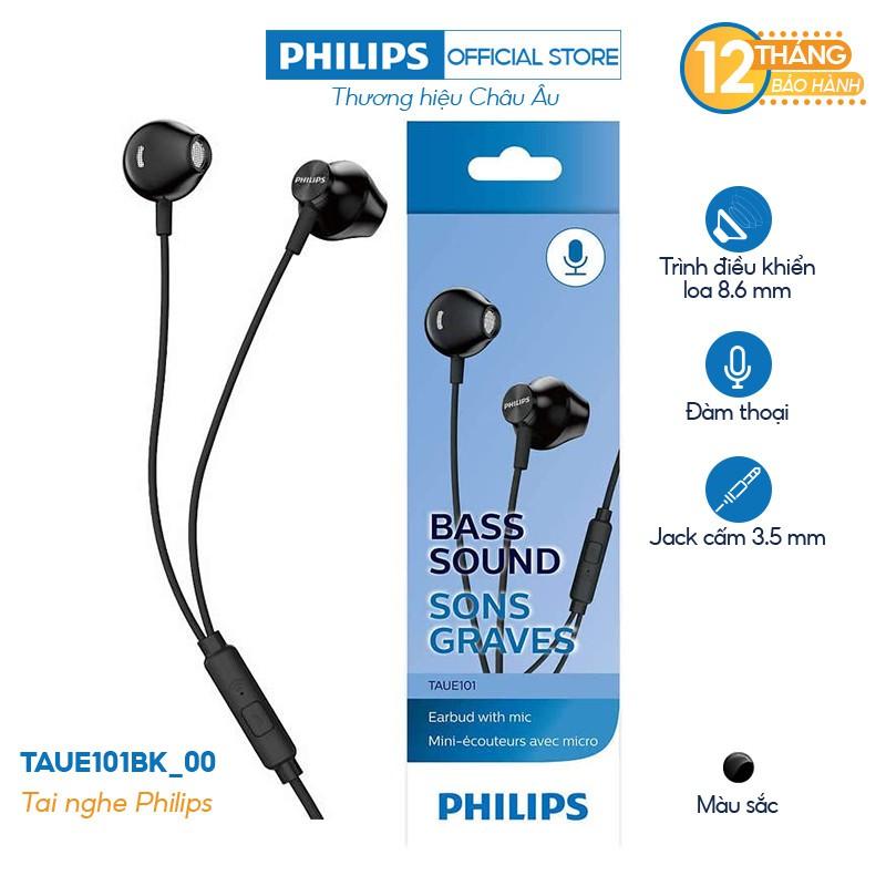 Tai nghe Philips TAUE101BK/00, màu đen, có mic - Hàng nhập khẩu