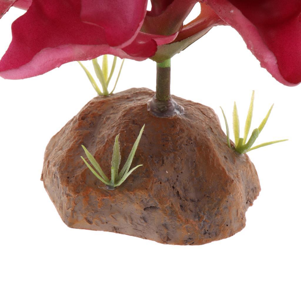 2x Reptile Terrarium Vivarium Ornament Desert Plant with Rock Base Decor