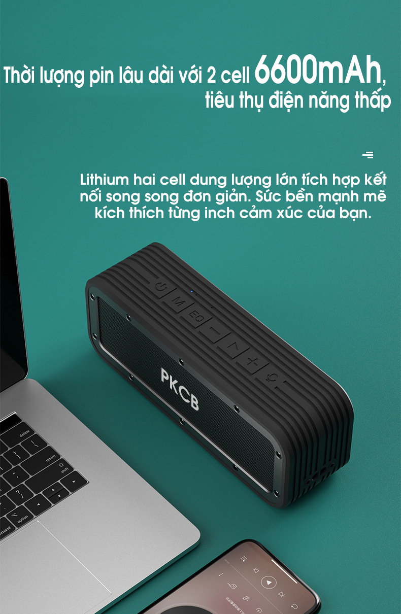 Loa bluetooth 5.0 50W công suất lớn chống nước IPX7, pin 6600mah cộng nghệ điều khiển giọng nói PKCB PF1007 - Hàng chính hãng