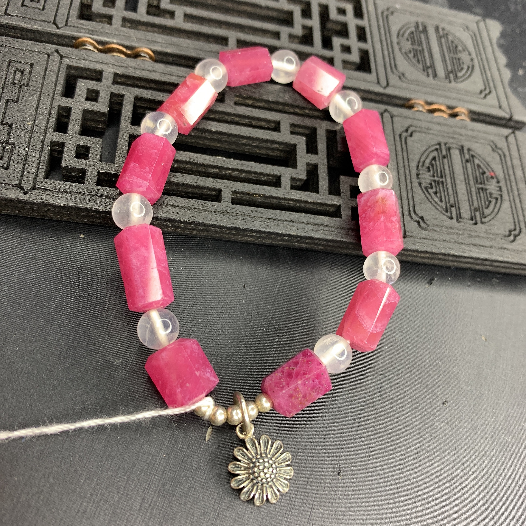 Chuỗi đá phong thủy Ruby mix thạch anh hồng, bạc 925