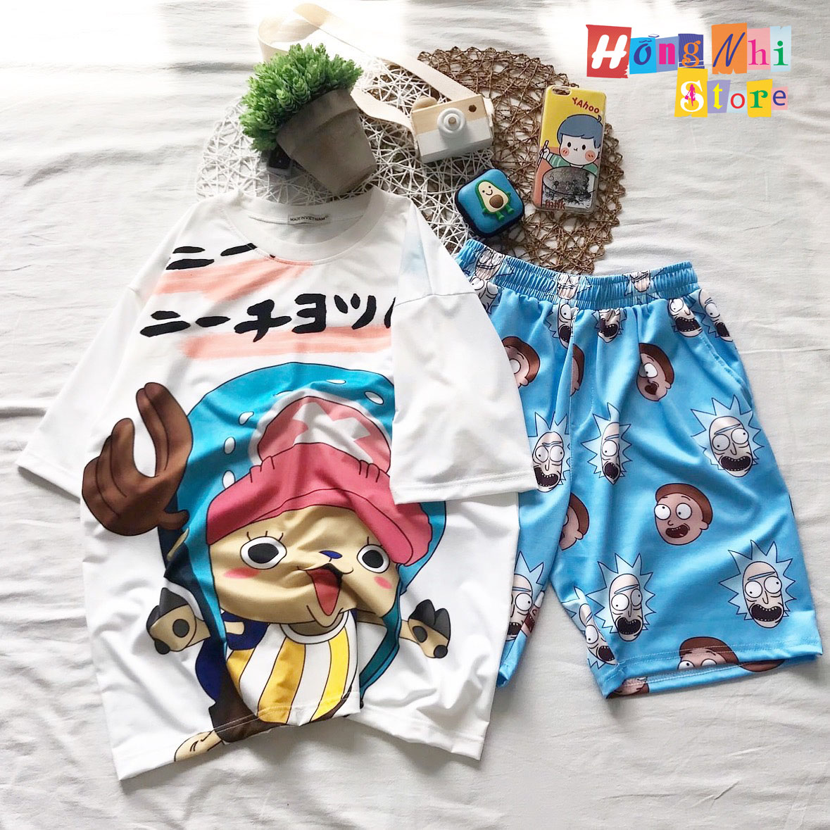 Quần Short Cartoon Unisex Màu Xanh - Quần Đùi Hoạt Hình Siêu Cute - MM