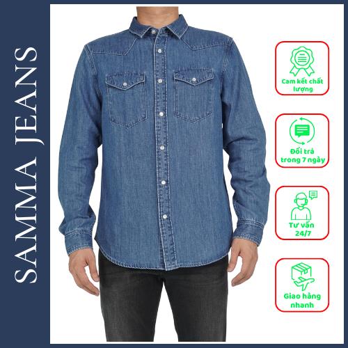 Áo sơ mi jean SM1, Áo Sơ Mi Denim Nam Dekace Cao Cấp Vải Dày Co Giãn - thương hiệu Samma Jeans - XANH NHẠT