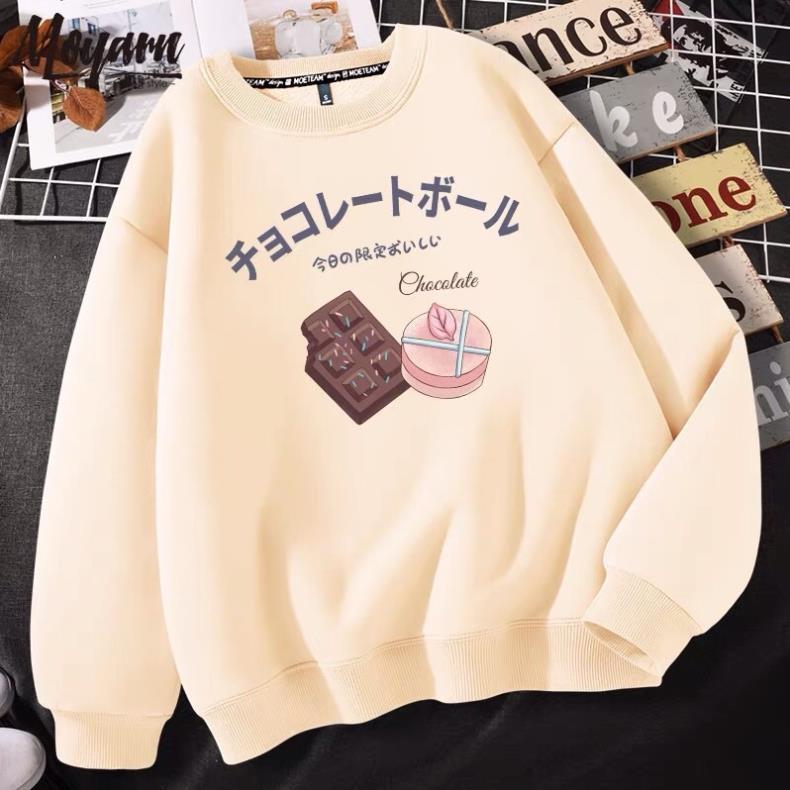 Áo Sweater Bánh Màu Be Chất Nỉ Lót Bông Dày Dặn Ấm Áp- Áo Nỉ Cổ Tròn Ulzzang