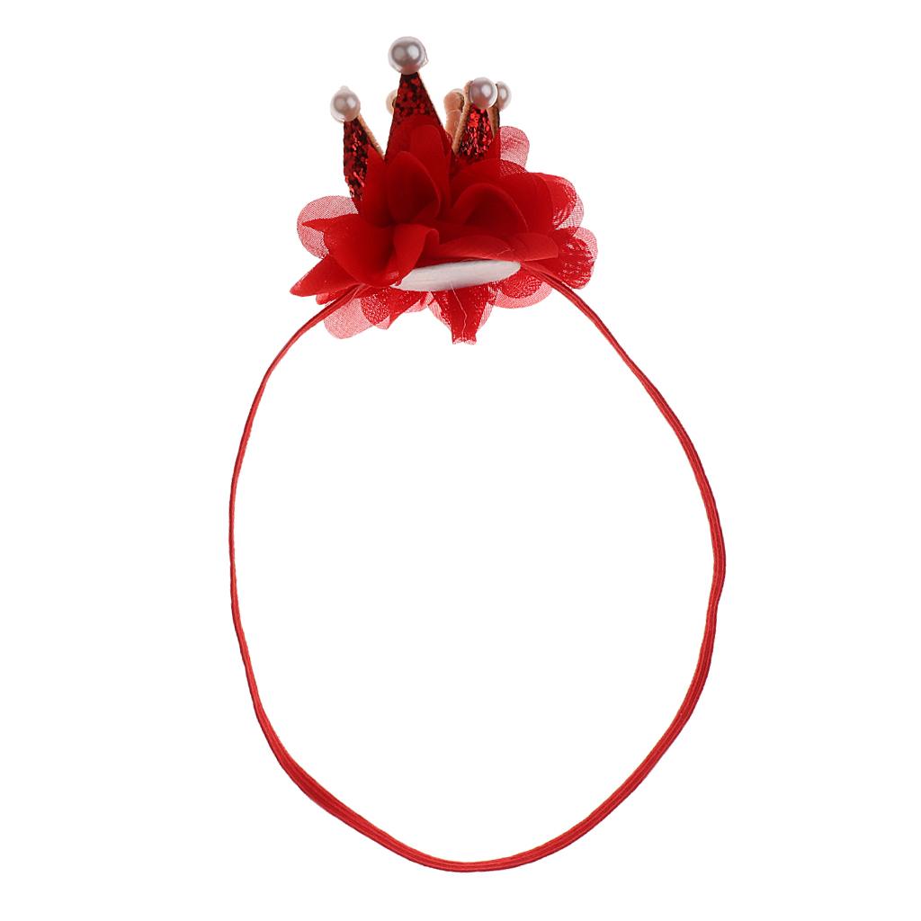 Girls Crown Pearl Princess Hair Clip Headdress Hair Accessories Red