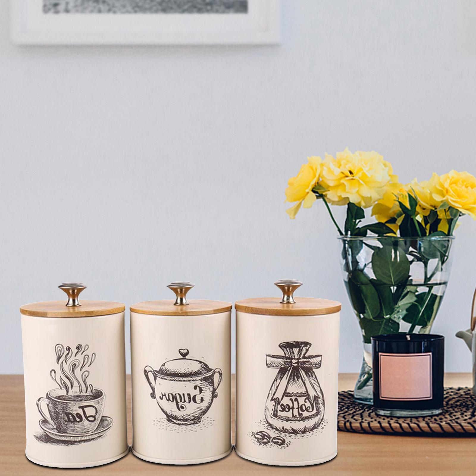 3Pcs coffee and sugar Kitchen Storage Pots Containers Tins