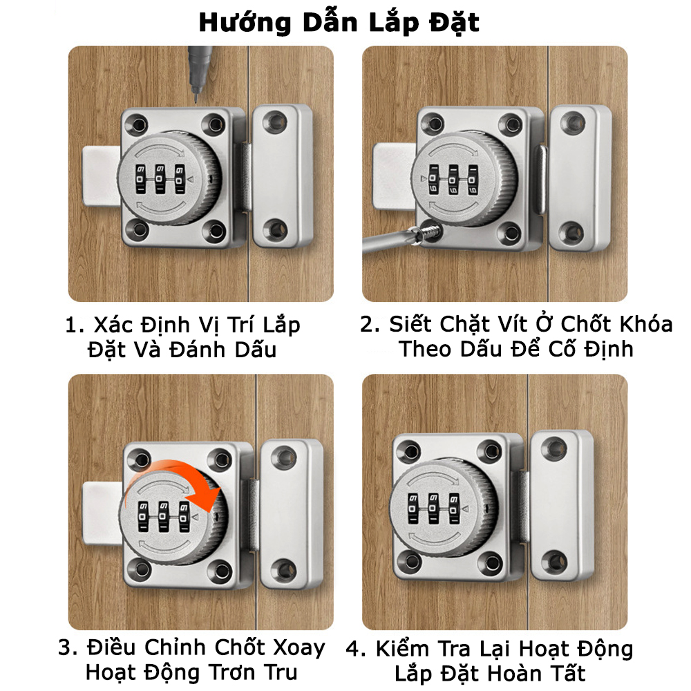 Chốt Khóa Mật Khẩu KUNBE Dạng Núm Xoay Hợp Kim Bền Bỉ An Toàn Bảo Mật Phù Hợp Nhiều Loại Cửa