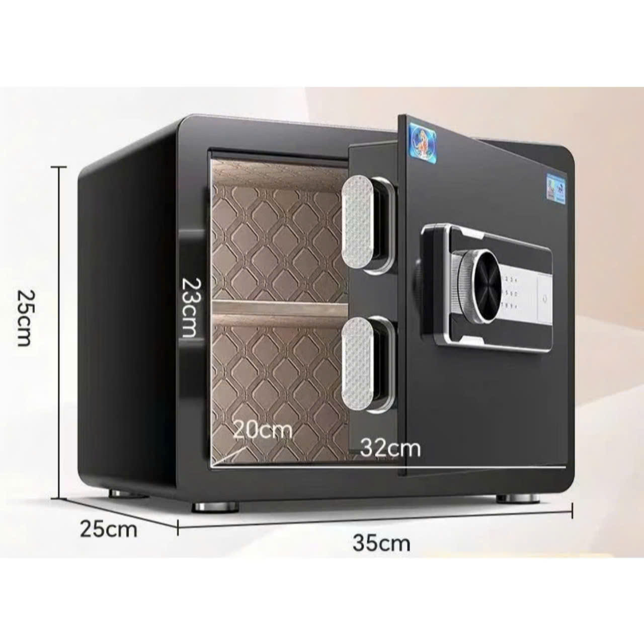 Két sắt điện tử an toàn chia 2 ngăn E35, có 3 lớp bảo vệ KHÓA VÂN TAY+ MẬT KHẨU+ KHÓA CƠ