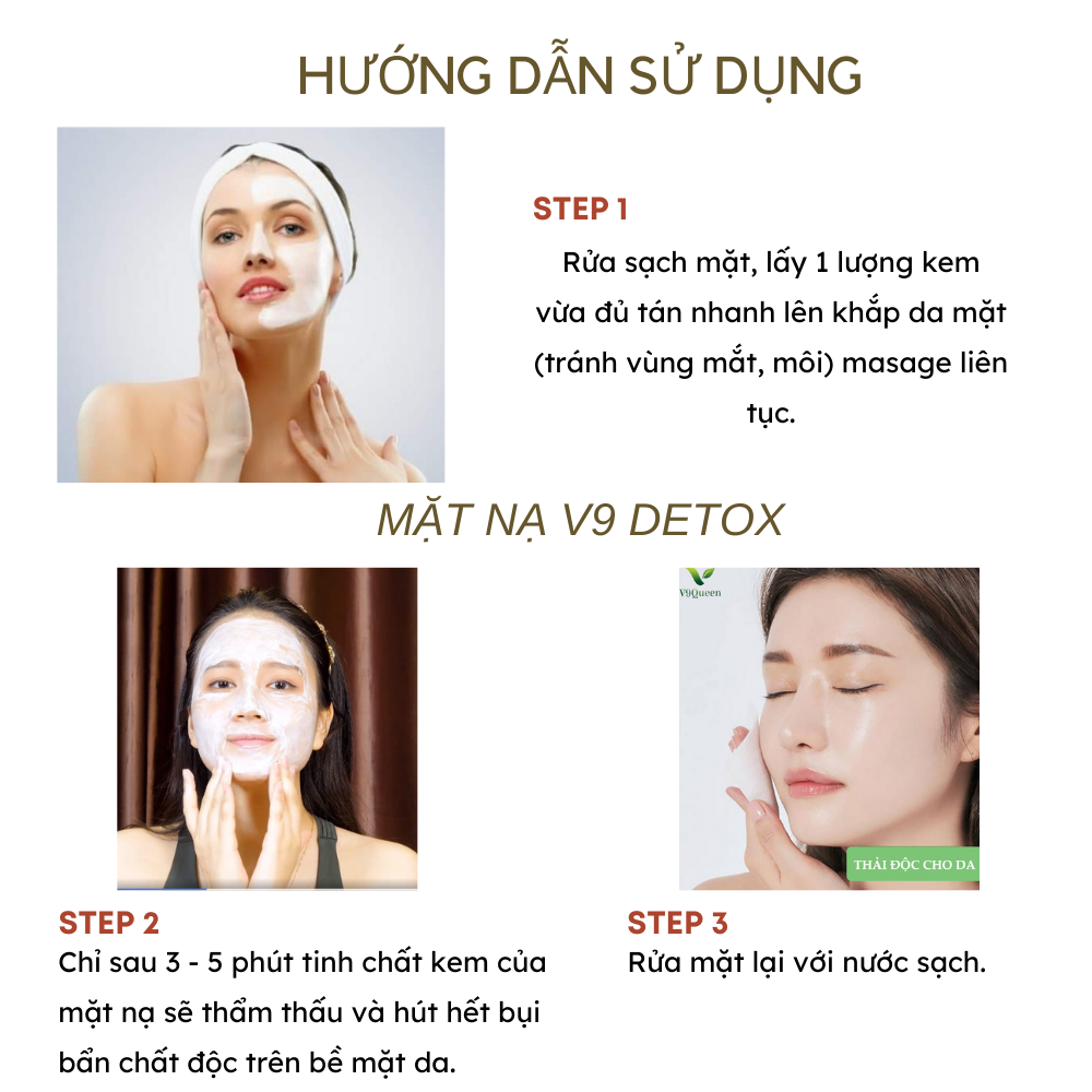 Mặt Nạ Thải Độc V9Queen, Ngăn Ngừa Mụn Nám, Dưỡng Trắng Da