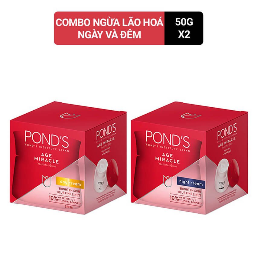 Combo Kem Dưỡng Da Pond's Age Miracle ngăn ngừa lão hóa ngày và đêm 50g - đỏ