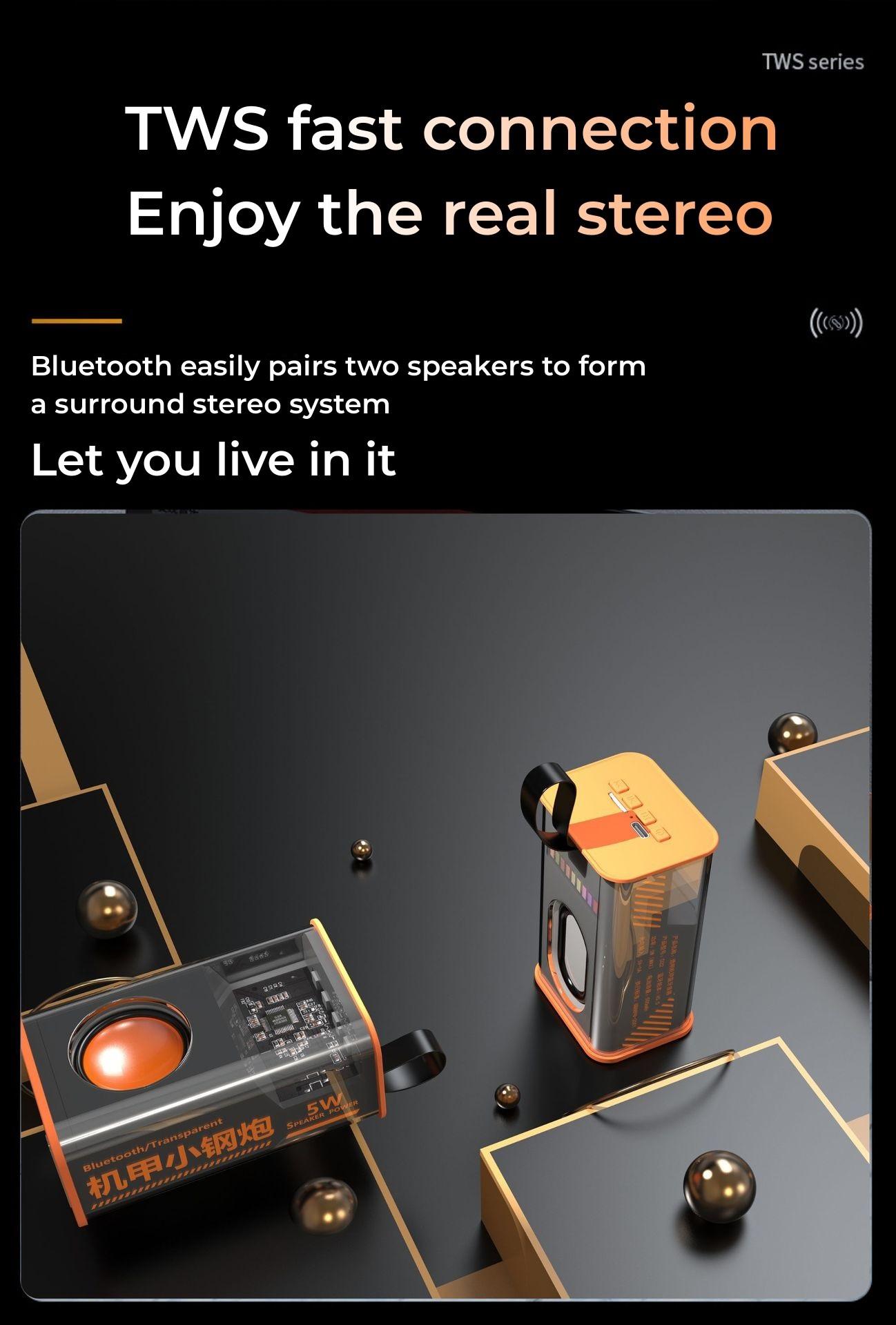 Loa Bluetooth không dây cơ học D22 trong suốt Loa siêu trầm súng thép nhỏ TWS Âm thanh vòm 3D Cuộc gọi rảnh tay sáng tạo Màu sắc: 2pc Màu tím