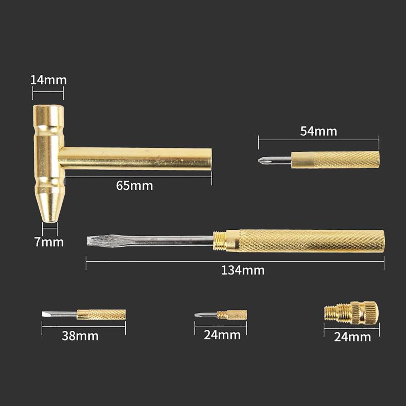 5 in 1 Multifunctional Mini Hammer Screwdriver Copper-Plated Hand Tools for Jewelers