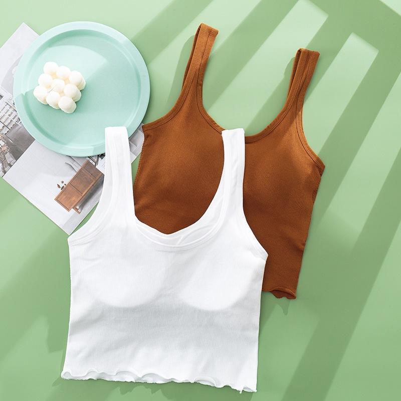 [HÀNG QUẢNG CHÂU] ÁO BA LỖ VIỀN SÓNG GÂN TĂM áo croptop sát nách CÓ ĐỆM NGỰC nhiều màu lựa chọn chất cotton thun cao cấp
