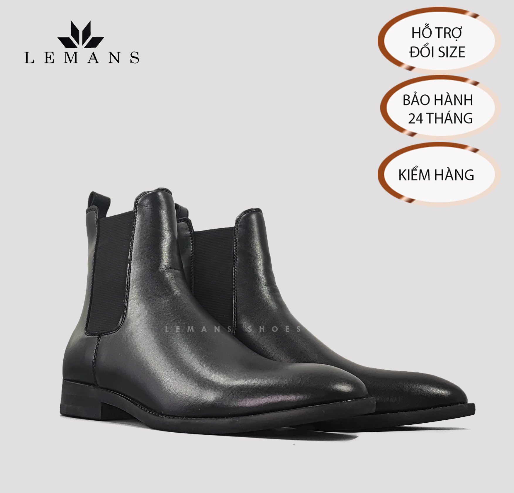 [Chelsea boots Classic] CB02 LEMANS bản mũi nhọn, Đế vân gỗ, da bò cao cấp  bảo hành 12-24 tháng