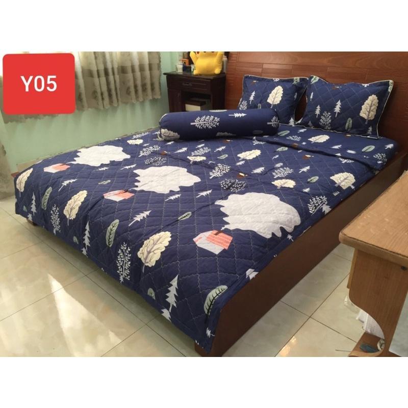 Bộ Chăn Drap Gối 5 món Cotton Poly hoạ tiết hoa 1m8x2mx10cm