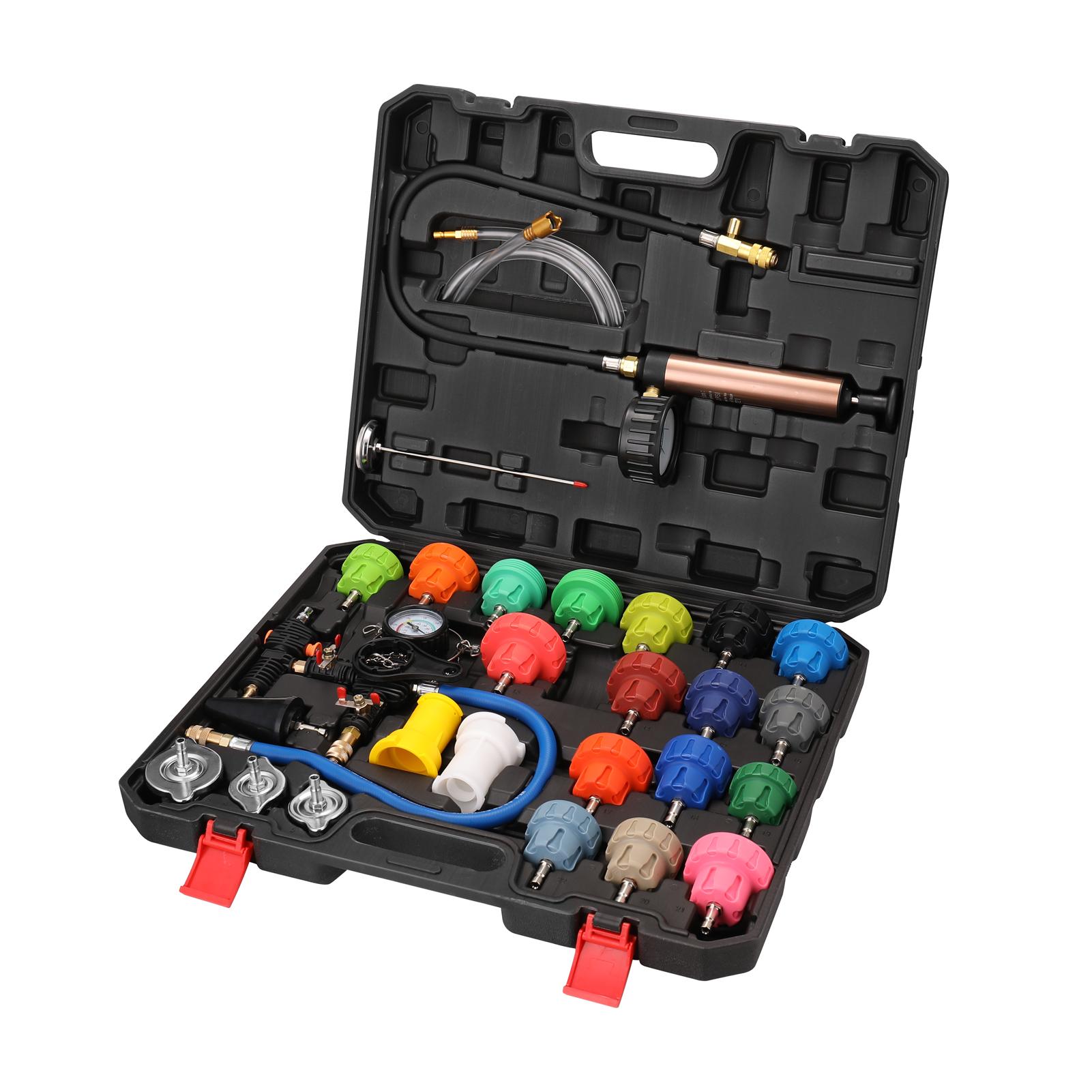 34-Piece Universal Radiator Pressure Tester Kit Automotive Vacuum Cooling Sytem Refill Kit Leak Detection Tool Coolant Pressure Gauge with Storage Case for Car Truck SUV