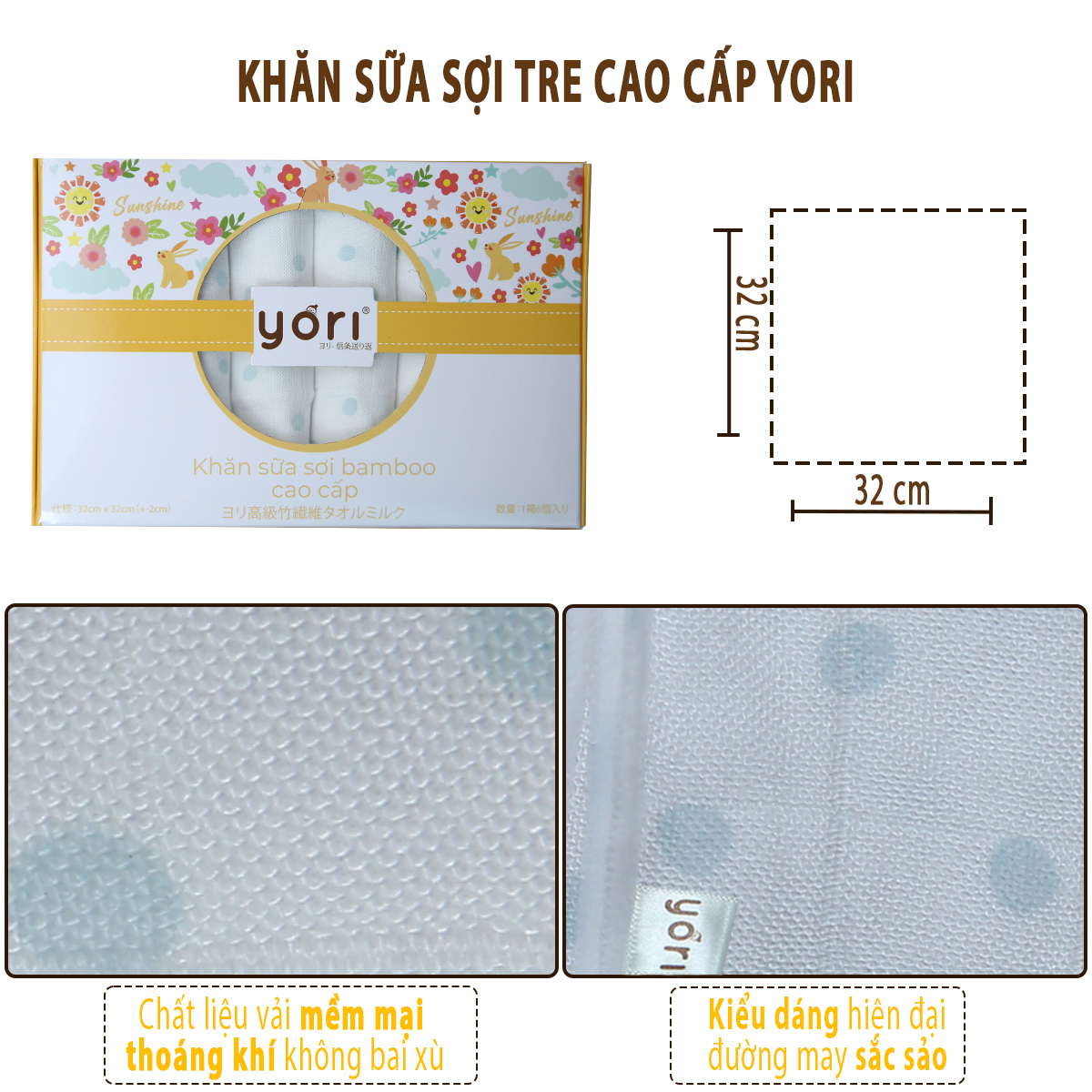 Hộp 6 Khăn sữa sợi tre cao cấp YORI cho bé