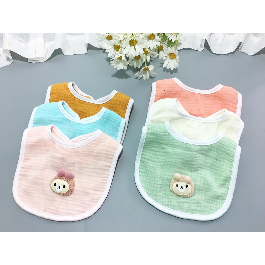 Khăn yếm vải xô sợi tre hình chú Gấu cho bé sơ sinh, mềm, mịn, an toàn cho bé trai bé gái