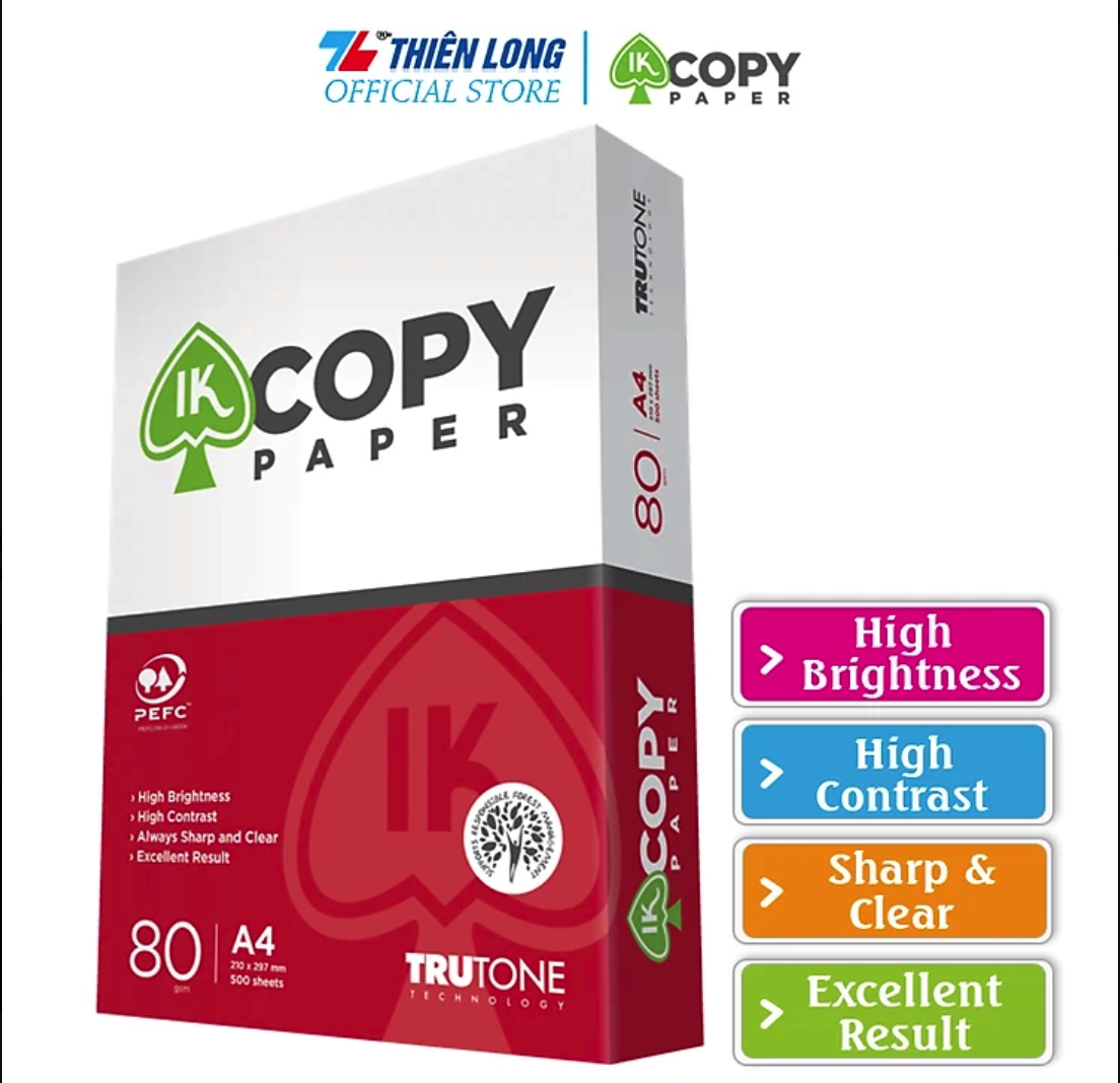 Combo 5 Ream giấy A4 80 gsm IK Copy - Hàng nhập khẩu Indonesia Hàng nguyên thùng chất lượng cao