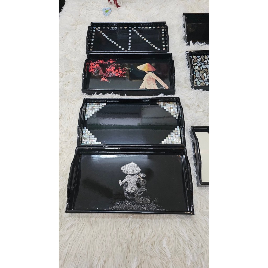 Khay gỗ sơn mài cao cấp size 27x15x2.5 cm đẹp mắt, sang trọng, quà tặng ý nghĩa
