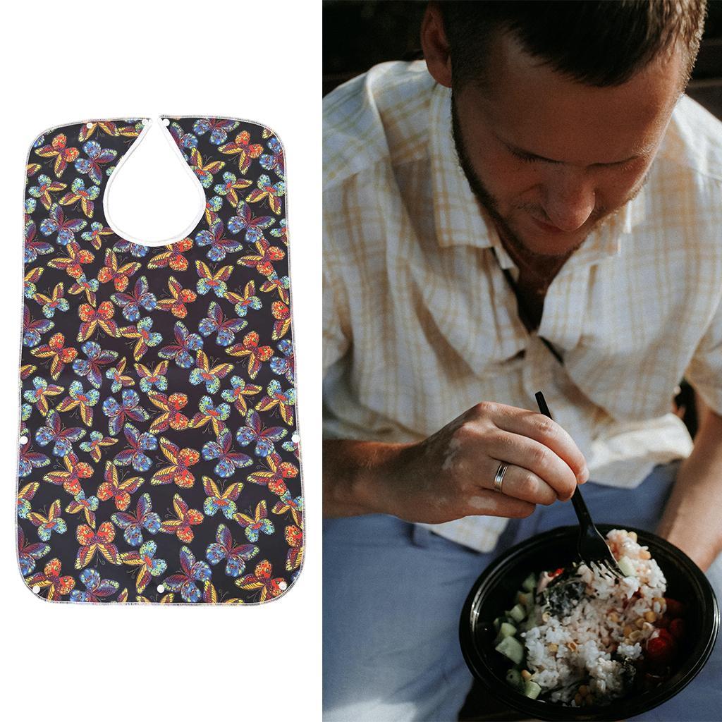 Mealtime Waterproof PVC Printing Cotton Adjustable Bib Crumb Adults Black