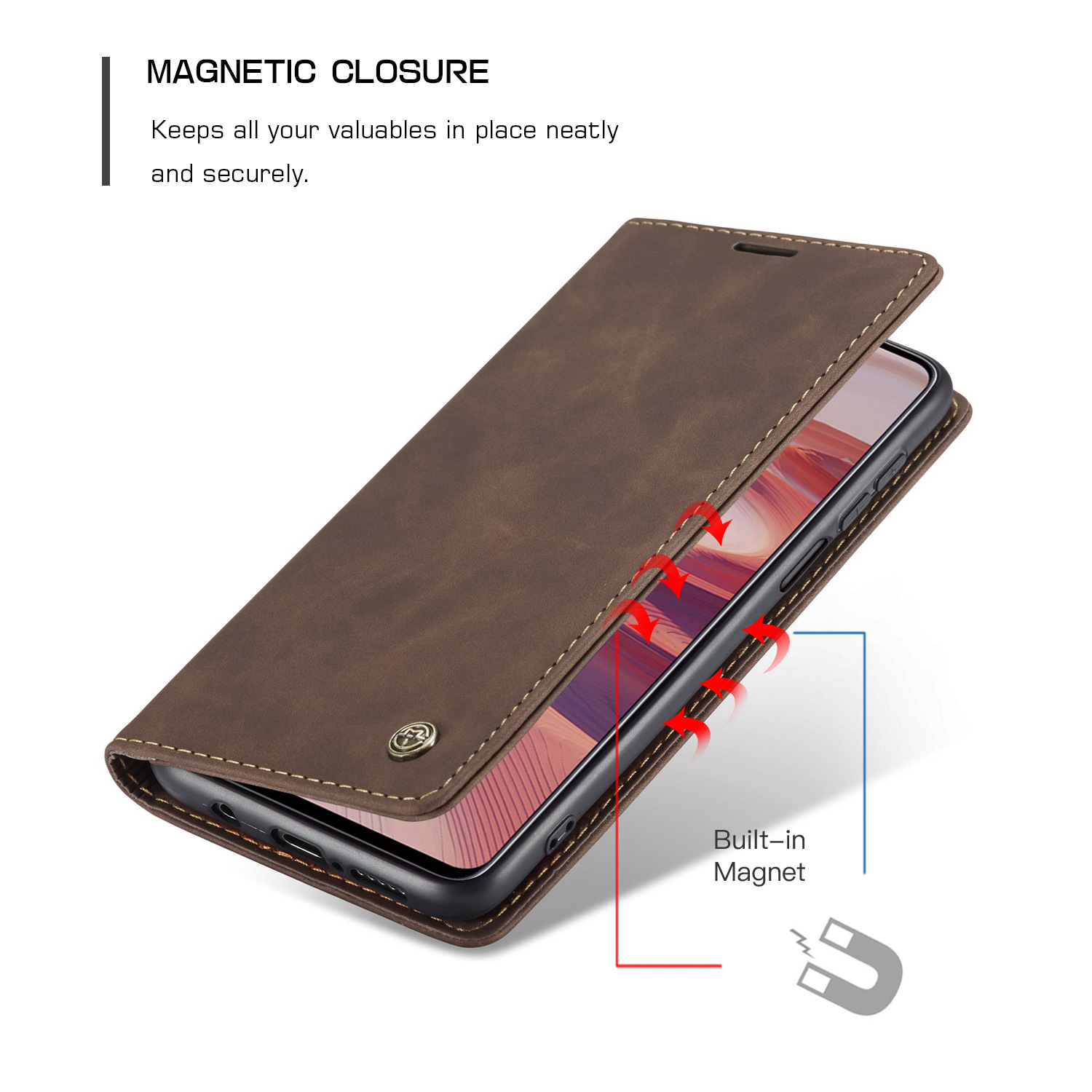 Bao da thật dạng ví cho Xiaomi Redmi Note 9 Pro Chính Hãng Caseme có ngăn đựng thẻ - Hàng Nhập Khẩu
