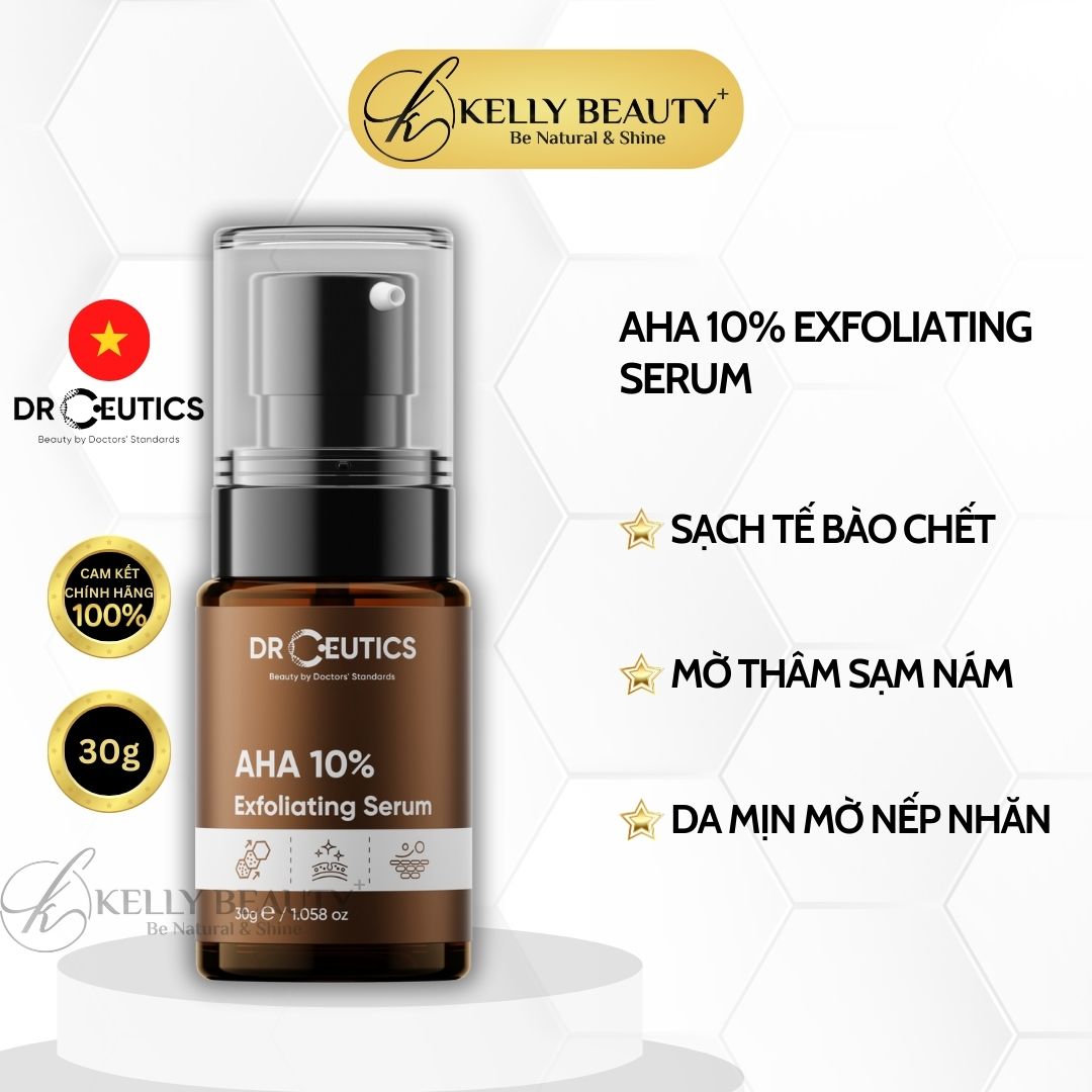 Serum AHA 10% Exfoliating DrCeutics - Tẩy Da Chết; Làm Sáng, Mờ Thâm Sạm, Giảm Nếp Nhăn