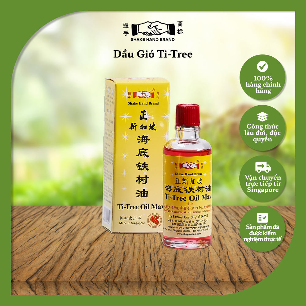 Dầu gió Singapore Shake Hand Ti-Tree chiết xuất cây trà hỗ trợ các vấn đề da như nấm, chàm, vảy nến & mùi hôi chân