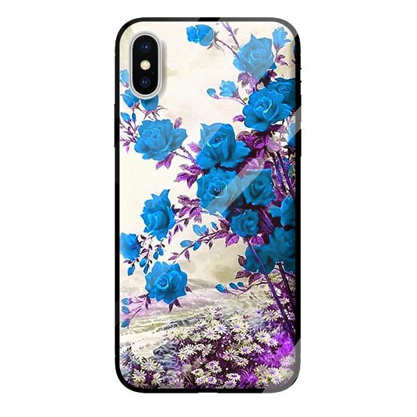 Ốp kính cường lực cho iPhone XS mẫu HOA HỒNG XANH 1 - Hàng chính hãng