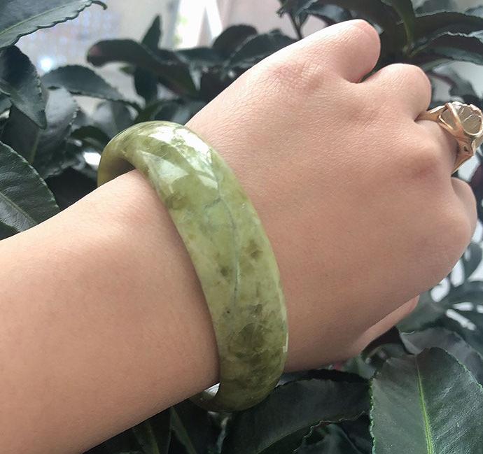 Vòng Tay ngọc Serpentine Xanh Cốm Đậm