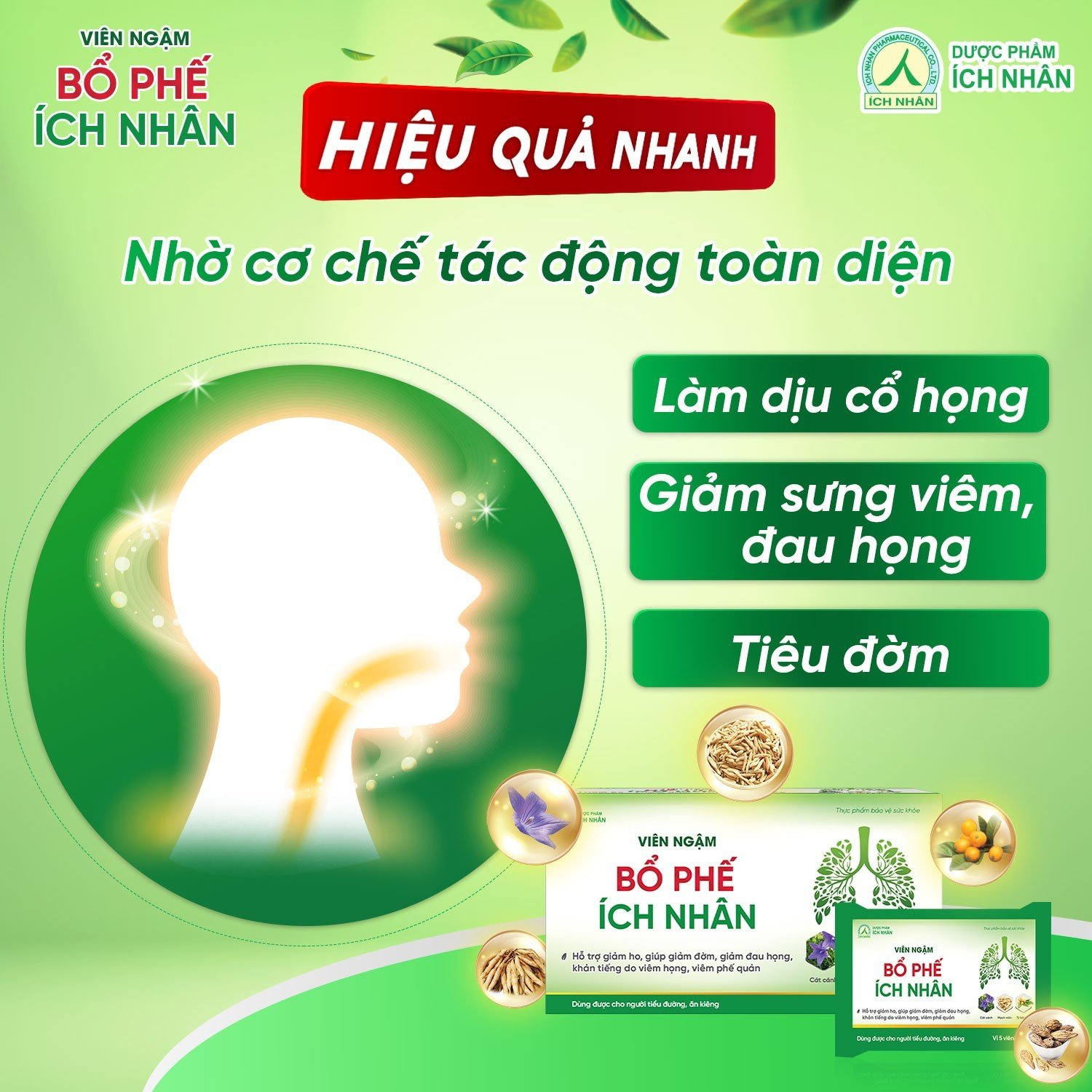 Viên Ngậm Bổ Phế Ích Nhân giảm ho, giảm đau họng, giảm khản tiếng được chiết xuất thảo dược (Hộp 100 viên)