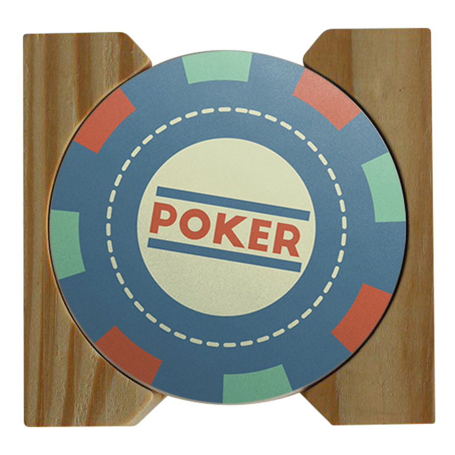 Bộ 4 Lót Ly Tròn + Dock Gỗ Mika - Poker Chips