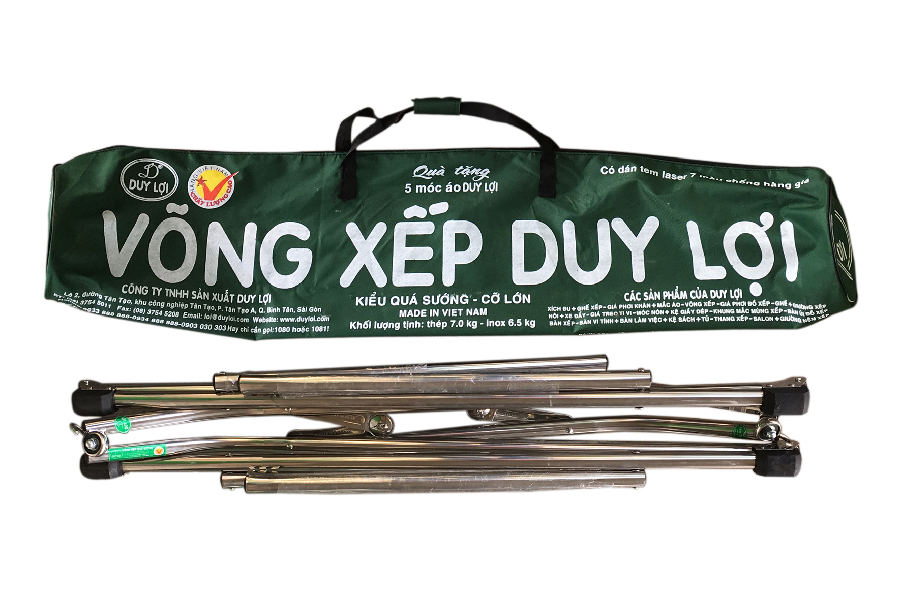 KHUNG VÕNG XẾP DUY LỢI INOX - CỠ LỚN (KHÔNG BAO GỒM LƯỚI VÕNG) - TẶNG 10 MÓC ÁO KÉP NHỰA CAO CẤP DUY LỢI