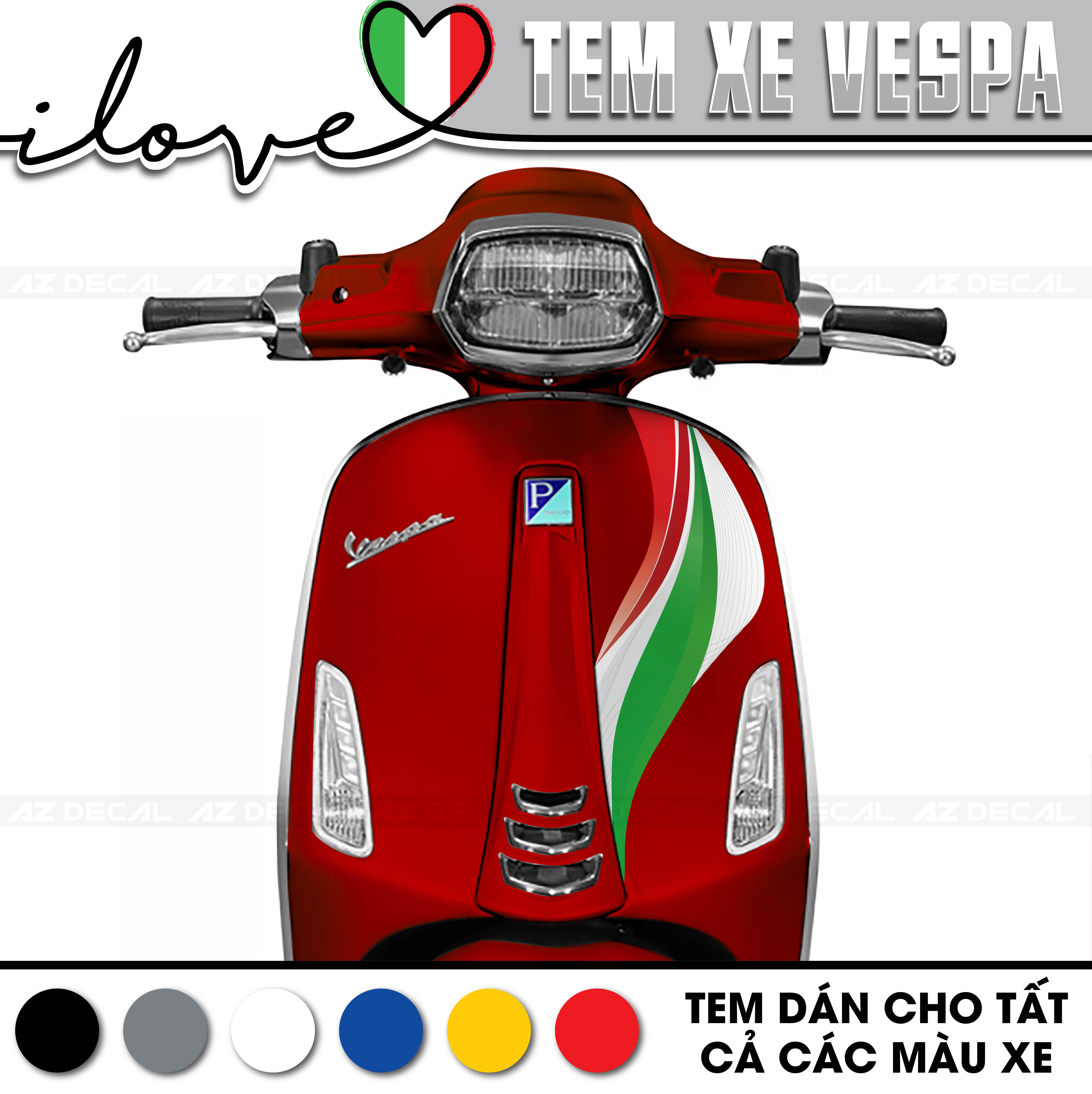 Tem Xe Vespa Sprint/Primavera/LX/GTS Thiết Kế Italia | VP02 | Decal Rời Chống Nước, Dễ Dán