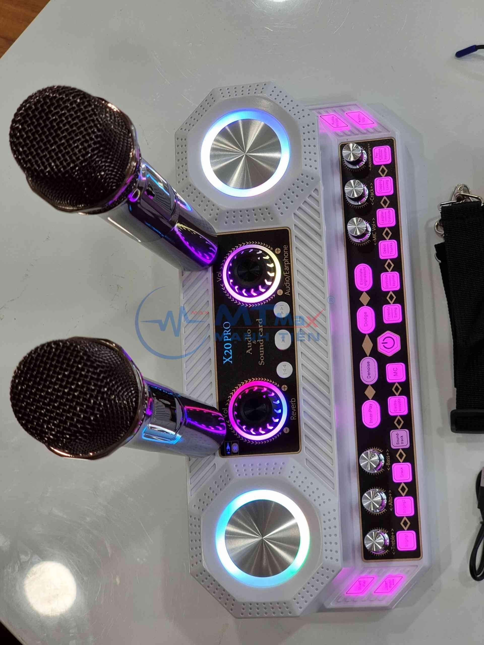 Bộ hát live thu âm X20 PRO karaoke kèm loa tích hợp soundcard và 2 micro thỏa thích làm idol