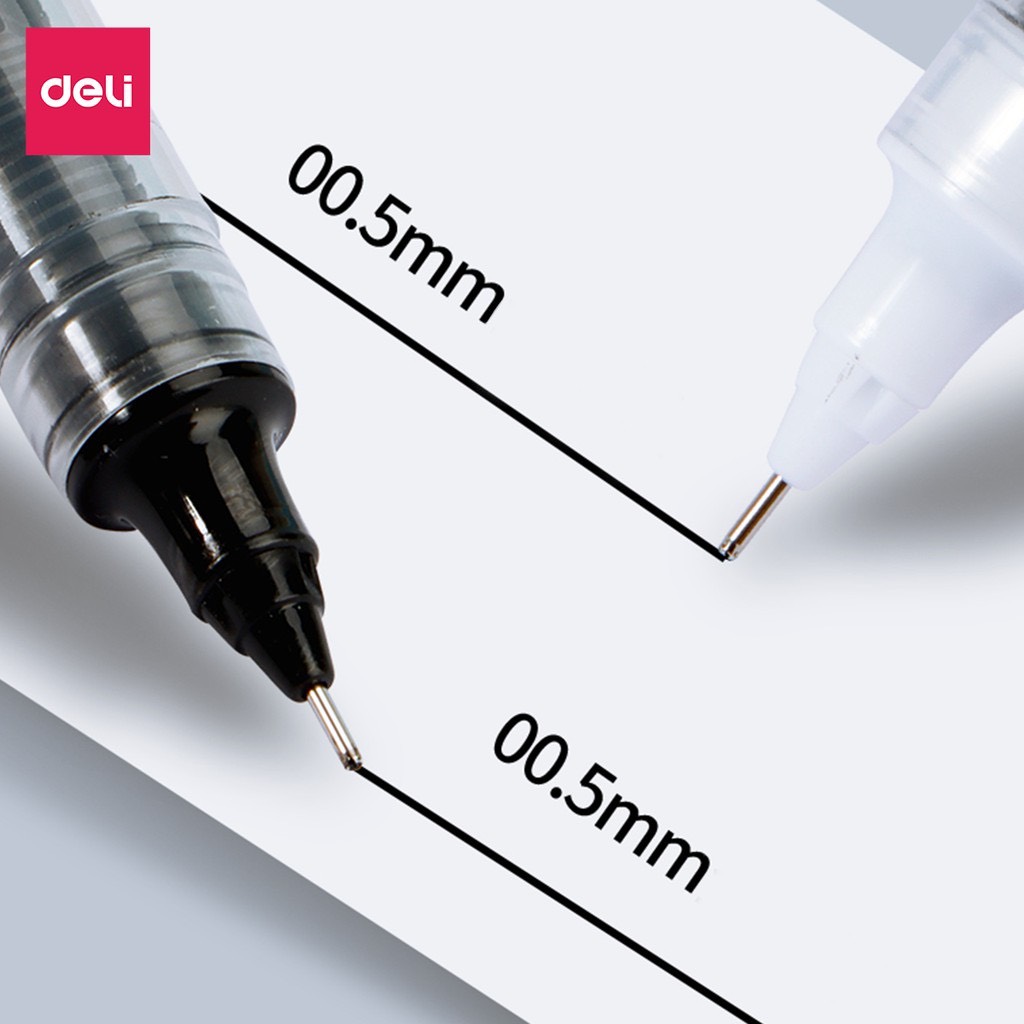 Bút gel Deli S876 ngòi 0.5mm - Mực đen nhanh khô viết thư pháp ống bút liền lâu hết mực