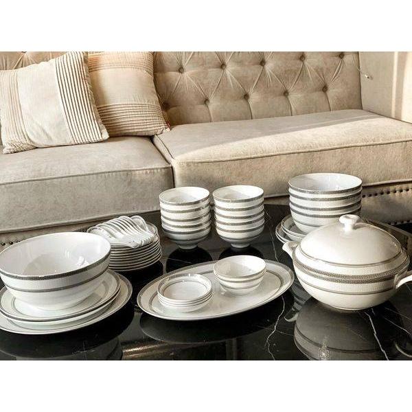 Bộ Bát Đĩa Sứ Cao Cấp Imperial 50 Món Viền Bạc Siêu Sang, Bộ Bát Đĩa Bàn Ăn Tuyệt Đẹp, Nhập Đức
