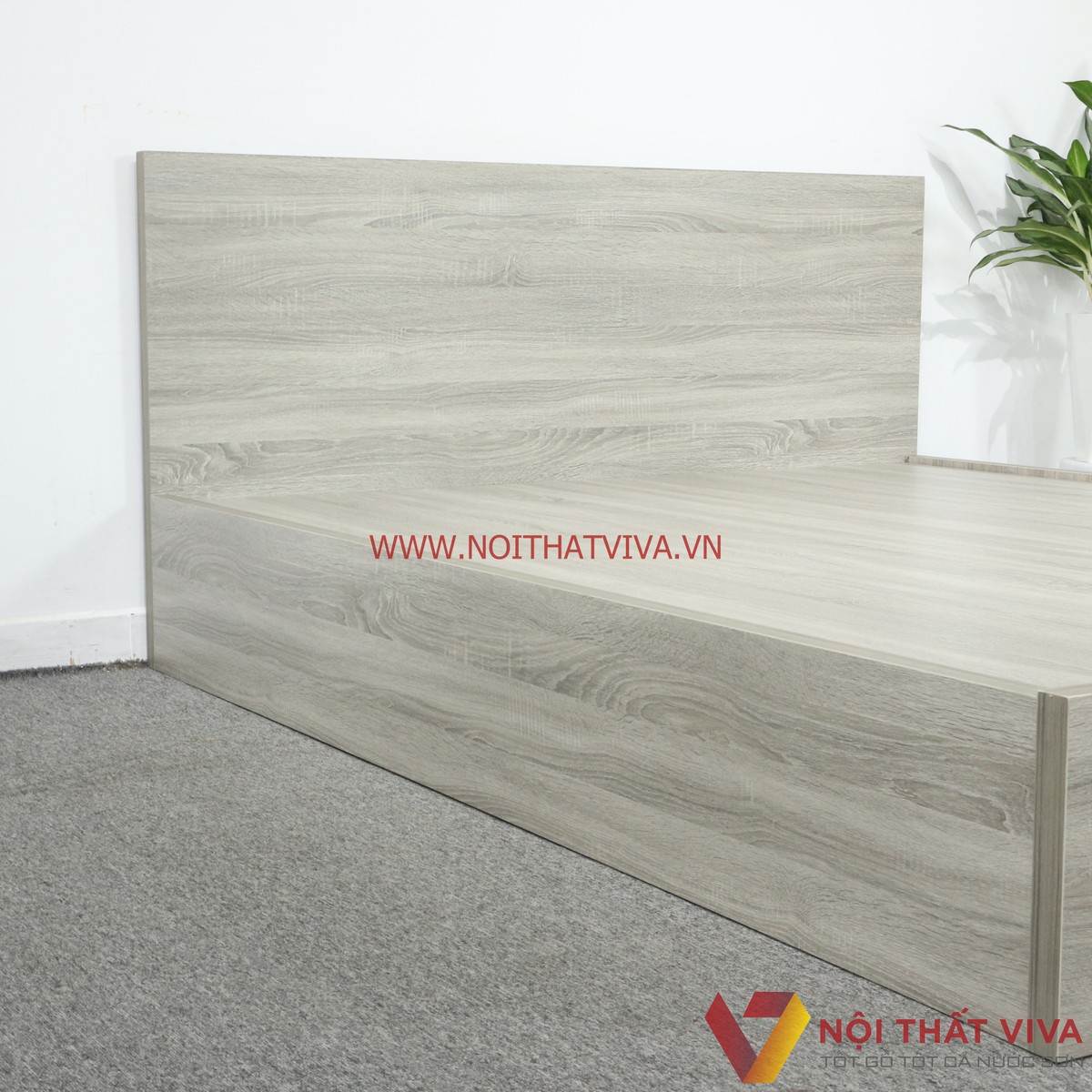 Giường Ngủ Gỗ MDF Melamine Màu Xám Vân Gỗ Đẹp Hiện Đại