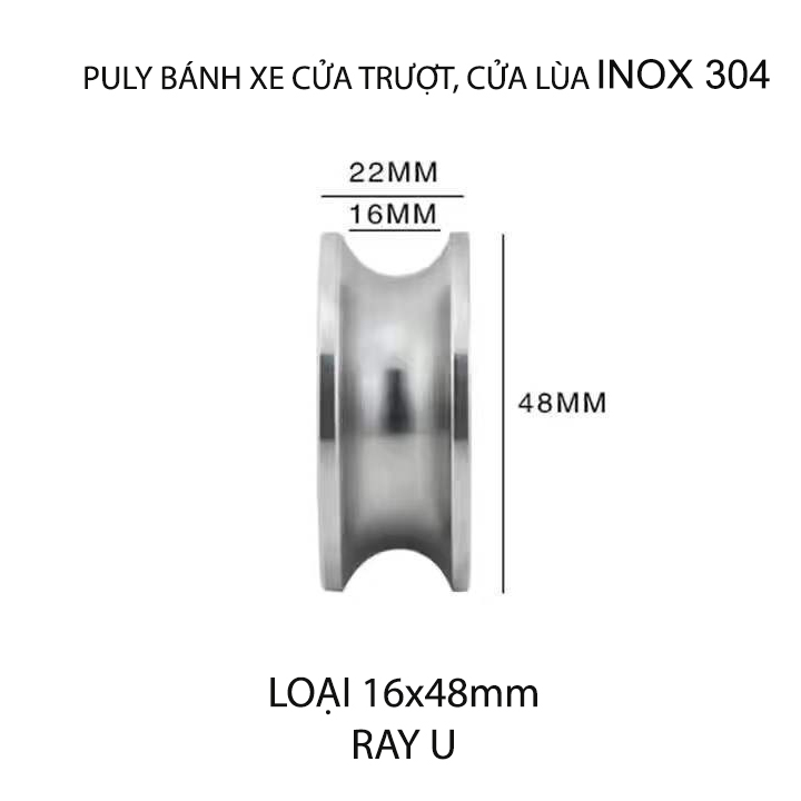 01 Bánh xe-Puly cửa cổng, cửa trượt bằng inox 304, loại 16x48mm, Hình U, V, H tùy chọn